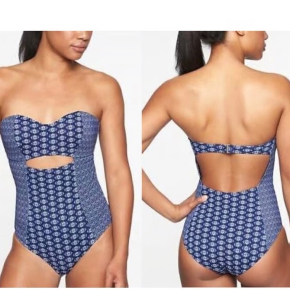Athleta Tangier Cutout One Piece Swimsuit Blue NWT Size M
